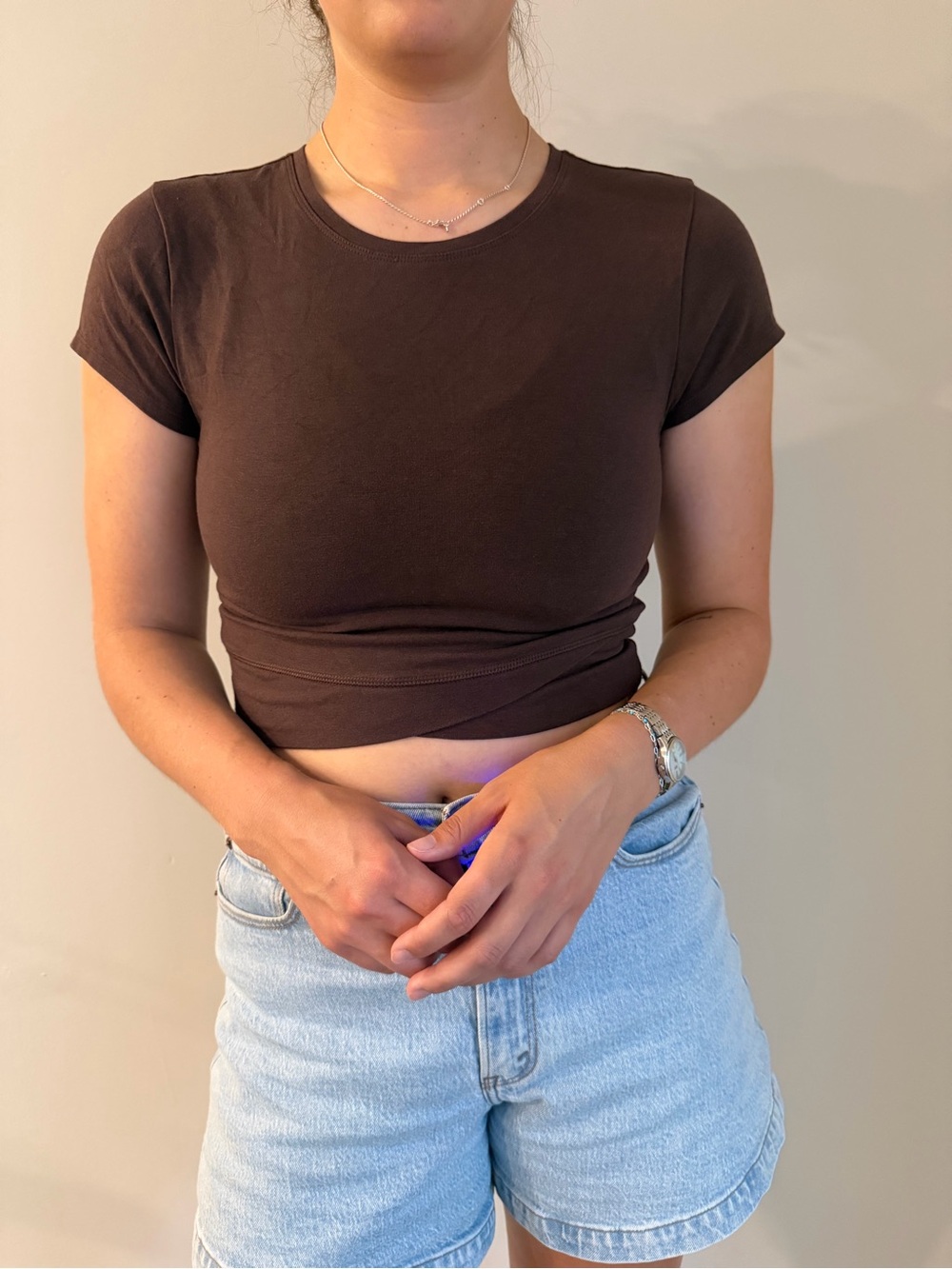 Old Navy Dark Brown Short Sleeve Crop Tee